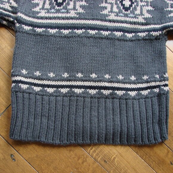 Chunky Knit Cardigan Sweater Gray Cream Aztec Pattern Wool Alpaca Blend Medium - Picture 14 of 16